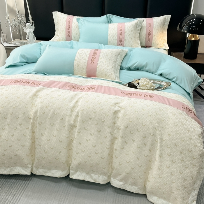 91家纺网 家纺一手货源 找家纺 慕语 2023新款千禧格磨毛四件套 千禧格-浅水绿