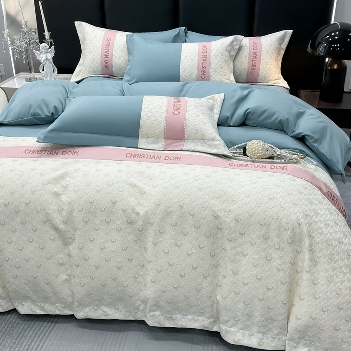 91家纺网 家纺一手货源 找家纺 慕语 2023新款千禧格磨毛四件套 千禧格-雾霾蓝