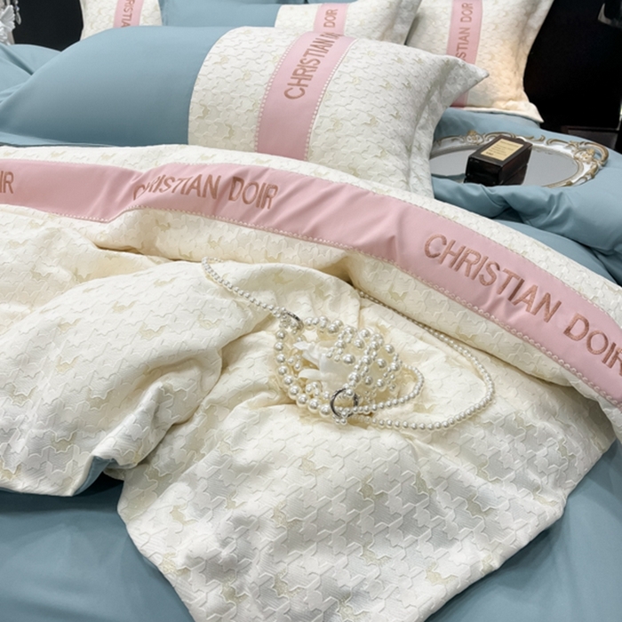 91家纺网 家纺一手货源 找家纺 慕语 2023新款千禧格磨毛四件套 千禧格-雾霾蓝