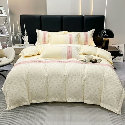 91家纺网 家纺一手货源 找家纺 慕语 2023新款千禧格磨毛四件套 千禧格-奶酪黄