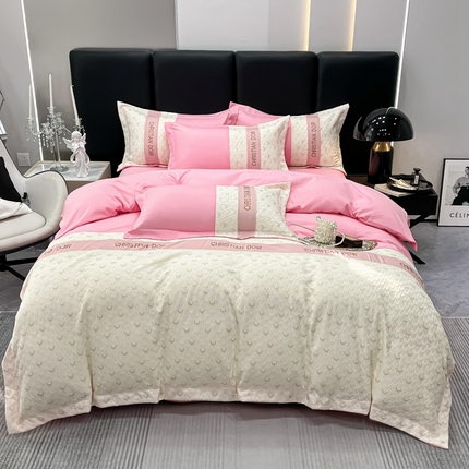 91家纺网 家纺一手货源 找家纺 慕语 2023新款千禧格磨毛四件套 千禧格-蜜桃粉