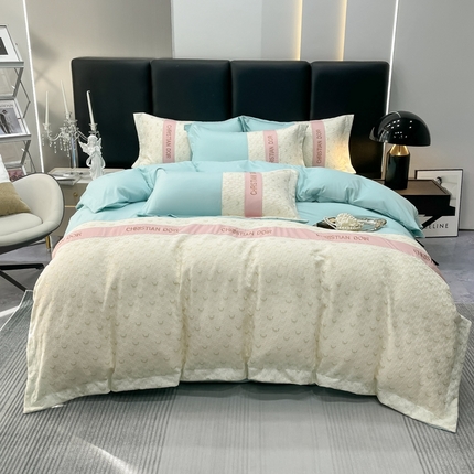 91家纺网 家纺一手货源 找家纺 慕语 2023新款千禧格磨毛四件套 千禧格-浅水绿