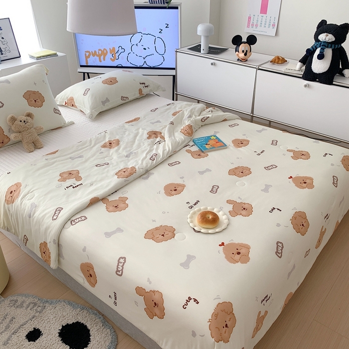 91家纺网 家纺一手货源 找家纺 顾里 2023新款牛奶针织棉夏被 可爱小狗