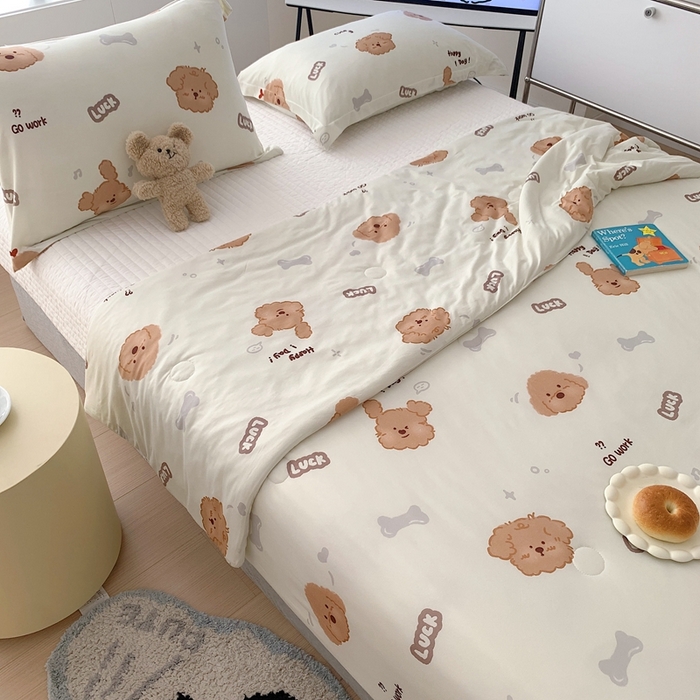 91家纺网 家纺一手货源 找家纺 顾里 2023新款牛奶针织棉夏被 可爱小狗