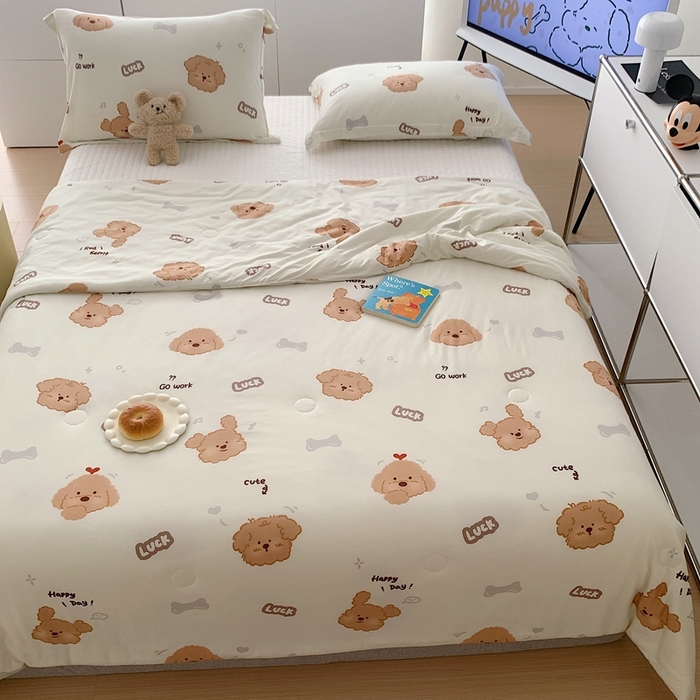 91家纺网 家纺一手货源 找家纺 顾里 2023新款牛奶针织棉夏被 可爱小狗