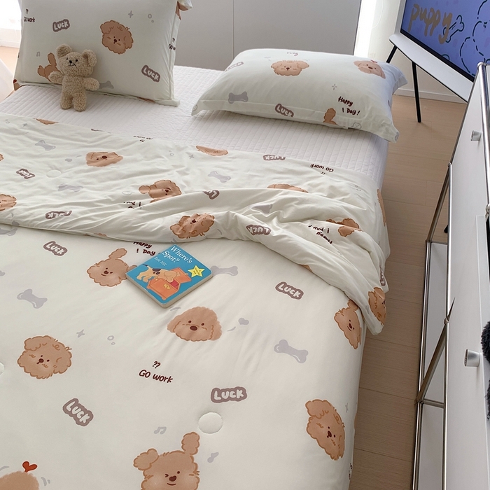 91家纺网 家纺一手货源 找家纺 顾里 2023新款牛奶针织棉夏被 可爱小狗