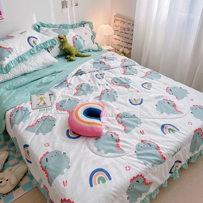 91家纺网 家纺一手货源 找家纺 顾里 2023新款韩系ins夏被套件 ins恐龙