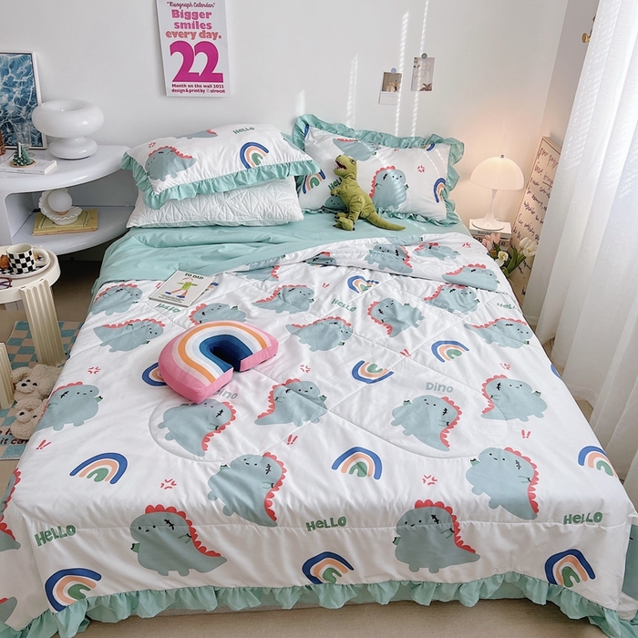 91家纺网 家纺一手货源 找家纺 顾里 2023新款韩系ins夏被套件 ins恐龙