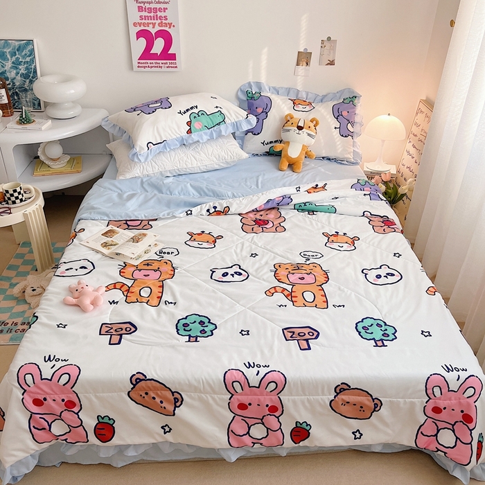 91家纺网 家纺一手货源 找家纺 顾里 2023新款韩系ins夏被套件 动物派对