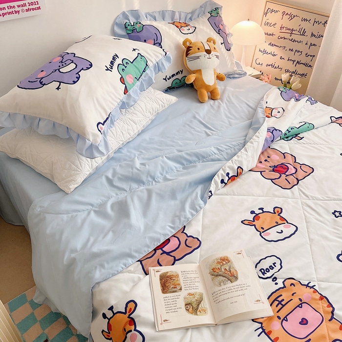 91家纺网 家纺一手货源 找家纺 顾里 2023新款韩系ins夏被套件 动物派对