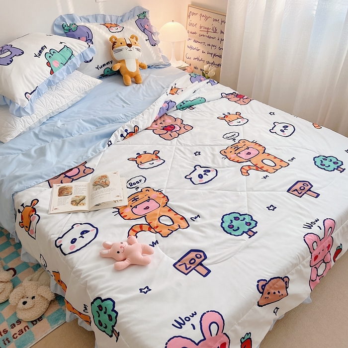 91家纺网 家纺一手货源 找家纺 顾里 2023新款韩系ins夏被套件 动物派对