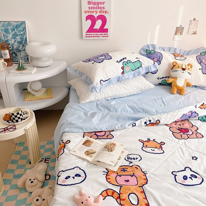 91家纺网 家纺一手货源 找家纺 顾里 2023新款韩系ins夏被套件 动物派对