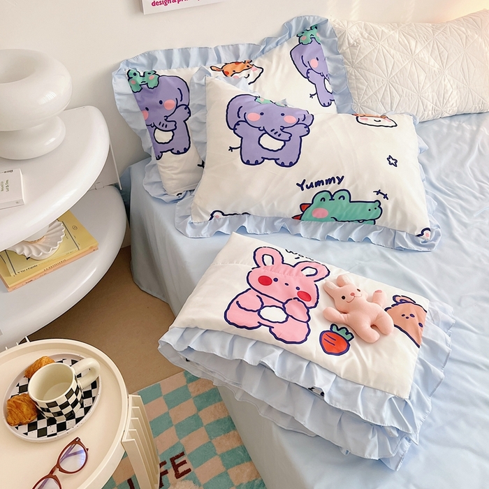 91家纺网 家纺一手货源 找家纺 顾里 2023新款韩系ins夏被套件 动物派对