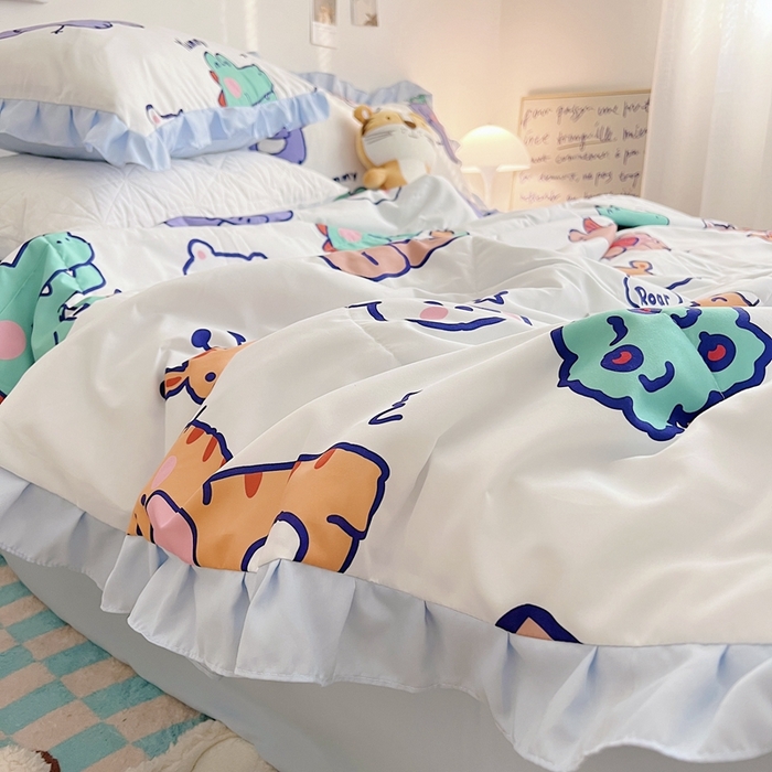 91家纺网 家纺一手货源 找家纺 顾里 2023新款韩系ins夏被套件 动物派对