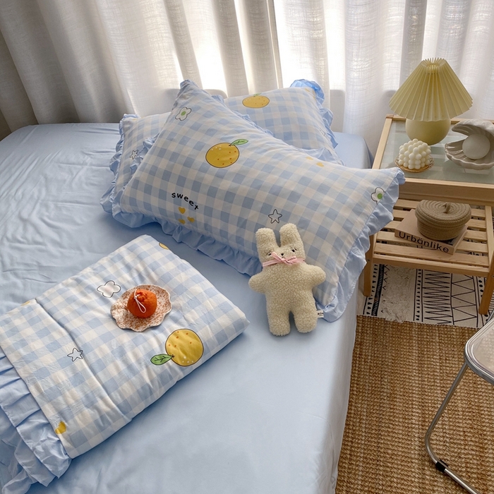 91家纺网 家纺一手货源 找家纺 顾里 2023新款韩系ins夏被套件 桔子小花