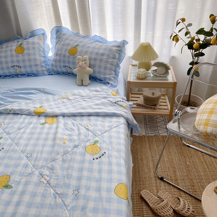 91家纺网 家纺一手货源 找家纺 顾里 2023新款韩系ins夏被套件 桔子小花