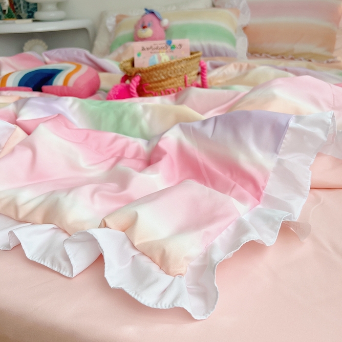 91家纺网 家纺一手货源 找家纺 顾里 2023新款韩系ins夏被套件 渐变彩虹