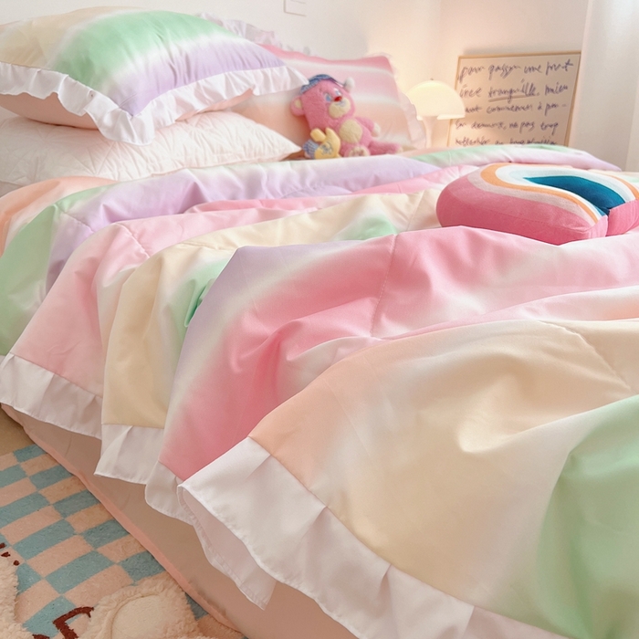 91家纺网 家纺一手货源 找家纺 顾里 2023新款韩系ins夏被套件 渐变彩虹