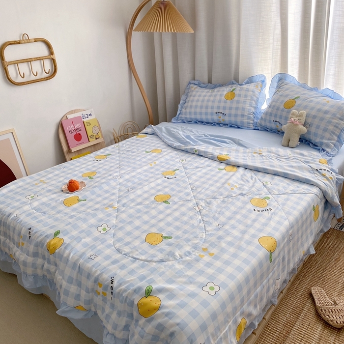 91家纺网 家纺一手货源 找家纺 顾里 2023新款韩系ins夏被套件 桔子小花