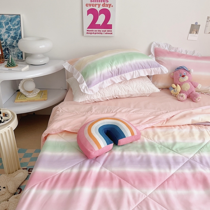 91家纺网 家纺一手货源 找家纺 顾里 2023新款韩系ins夏被套件 渐变彩虹