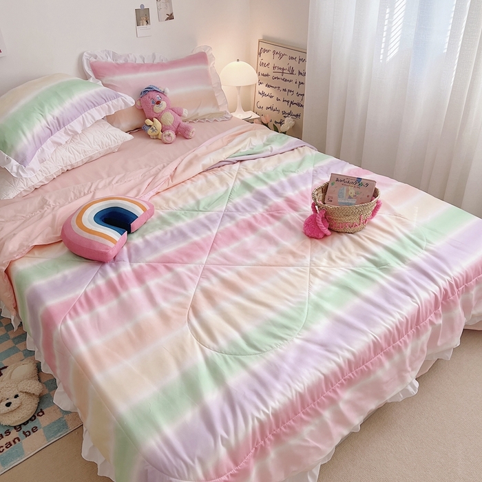 91家纺网 家纺一手货源 找家纺 顾里 2023新款韩系ins夏被套件 渐变彩虹