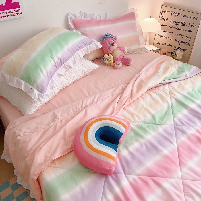 91家纺网 家纺一手货源 找家纺 顾里 2023新款韩系ins夏被套件 渐变彩虹