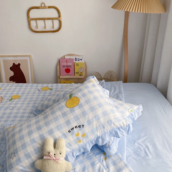 91家纺网 家纺一手货源 找家纺 顾里 2023新款韩系ins夏被套件 桔子小花