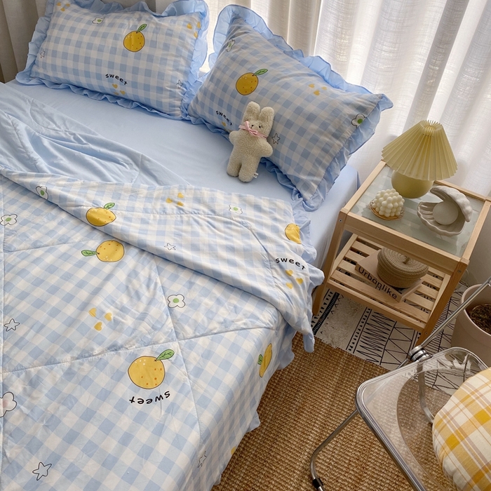 91家纺网 家纺一手货源 找家纺 顾里 2023新款韩系ins夏被套件 桔子小花