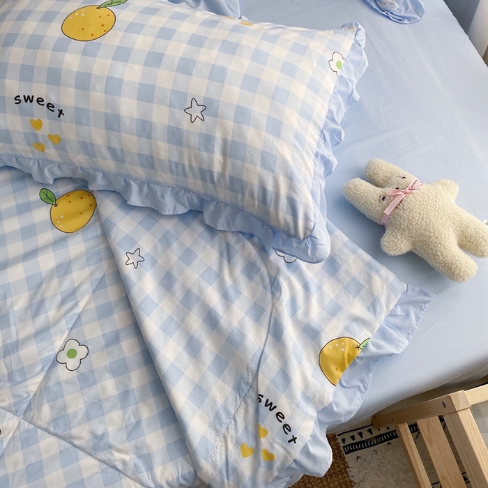 91家纺网 家纺一手货源 找家纺 顾里 2023新款韩系ins夏被套件 桔子小花