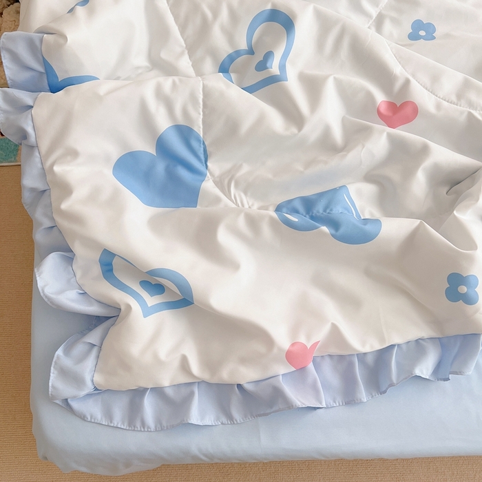 91家纺网 家纺一手货源 找家纺 顾里 2023新款韩系ins夏被套件 涂鸦蓝心