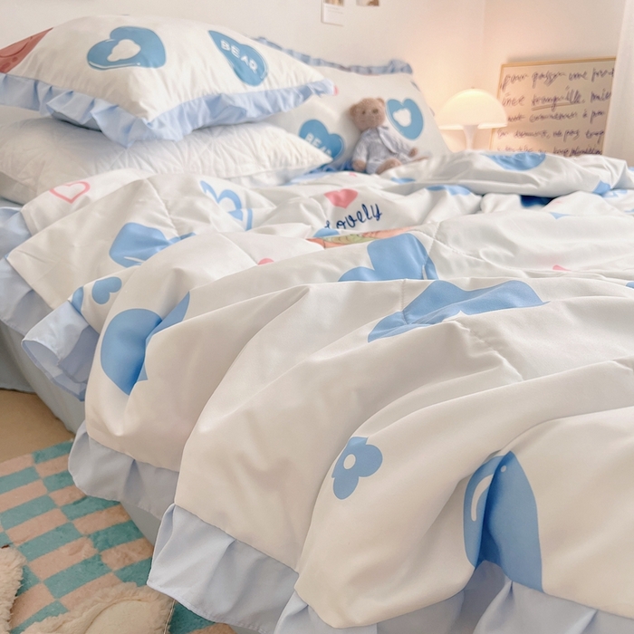 91家纺网 家纺一手货源 找家纺 顾里 2023新款韩系ins夏被套件 涂鸦蓝心