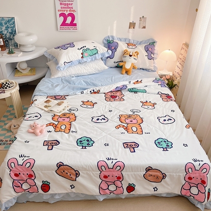 91家纺网 家纺一手货源 找家纺 顾里 2023新款韩系ins夏被套件 动物派对