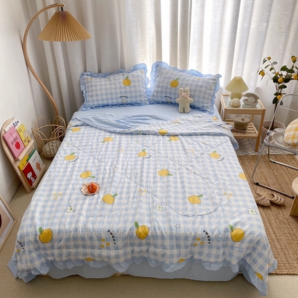 91家纺网 家纺一手货源 找家纺 顾里 2023新款韩系ins夏被套件 桔子小花
