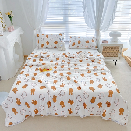 丽美人 2023新款A类针织棉夏被 简笔兔格