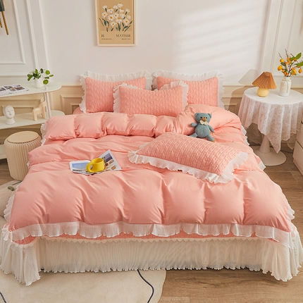 91家纺网 家纺一手货源 找家纺 （总）宜凡家纺 2023新款全棉印花花边系列床盖四件套