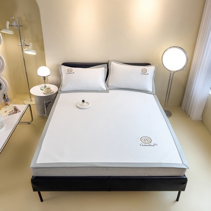 91家纺网 家纺一手货源 找家纺 凉感丝床席点点刺绣三件套 床席 点点 绣花 白