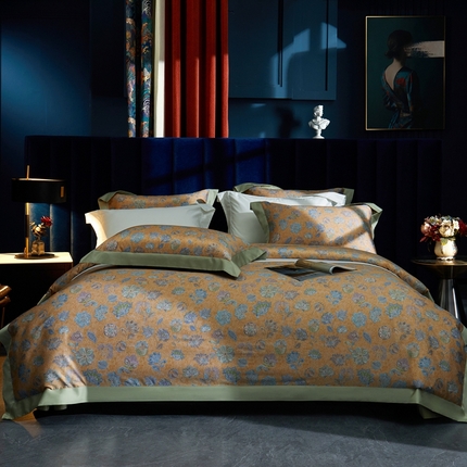 缔缦  2023新款100s长绒棉数码印花拼角款四件套系列-斯佩罗 斯佩罗 琥珀黄