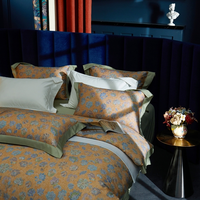 91家纺网 家纺一手货源 找家纺 缔缦  2023新款100s长绒棉数码印花拼角款四件套系列-斯佩罗 斯佩罗 琥珀黄