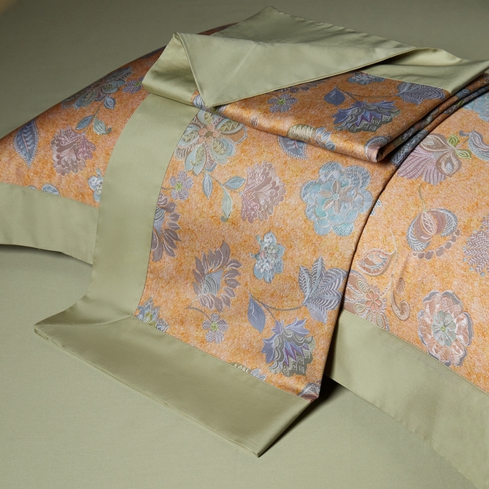 91家纺网 家纺一手货源 找家纺 缔缦  2023新款100s长绒棉数码印花拼角款四件套系列-斯佩罗 斯佩罗 琥珀黄