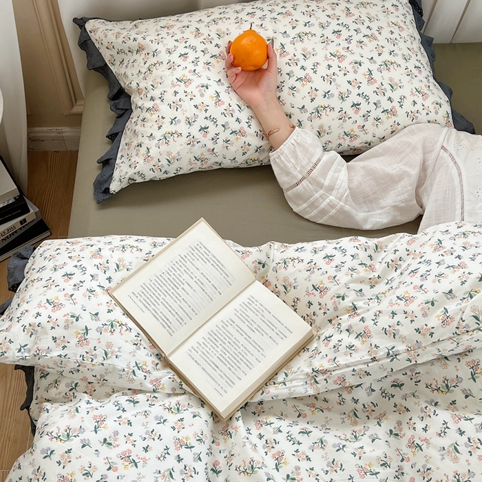 91家纺网 家纺一手货源 找家纺 梦享生活家居 2023新款全棉水洗棉花边四件套 兰花草