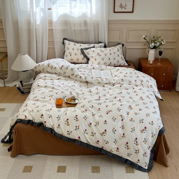 91家纺网 家纺一手货源 找家纺 梦享生活家居 2023新款全棉水洗棉花边四件套 少女心