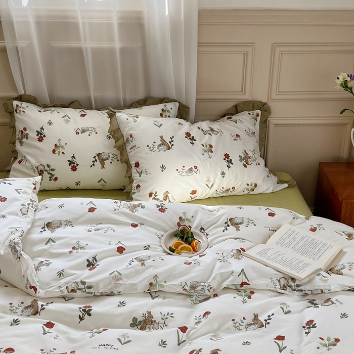 91家纺网 家纺一手货源 找家纺 （总）梦享生活家居 2023新款全棉水洗棉花边四件套