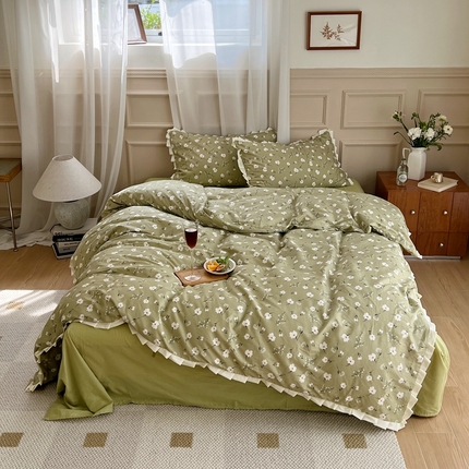 梦享生活家居 2023新款全棉水洗棉花边四件套 春意盎然