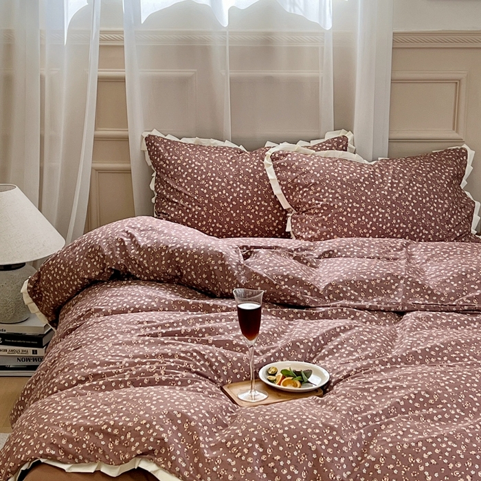 91家纺网 家纺一手货源 找家纺 梦享生活家居 2023新款全棉水洗棉花边四件套 悸动