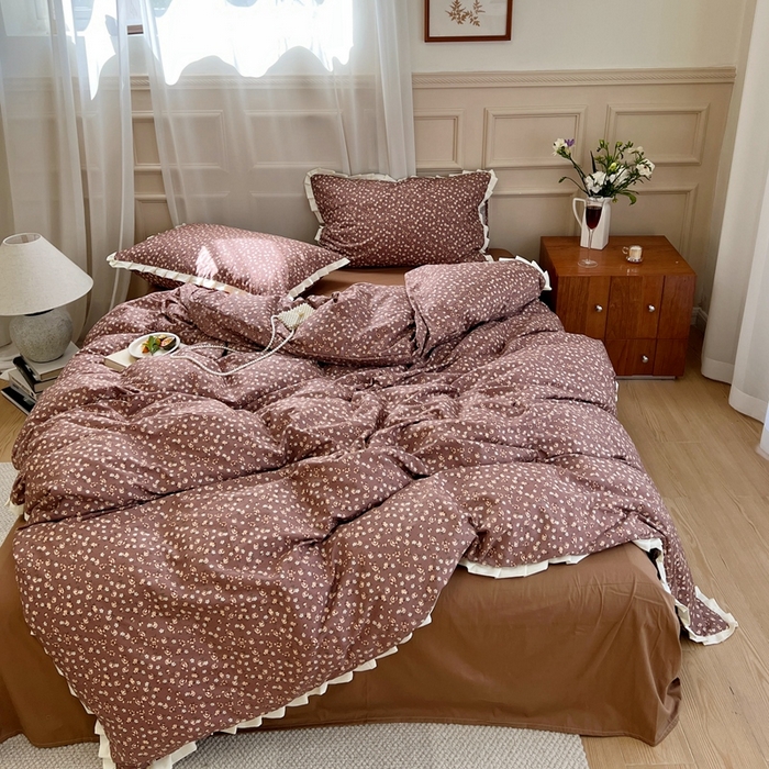 91家纺网 家纺一手货源 找家纺 梦享生活家居 2023新款全棉水洗棉花边四件套 悸动