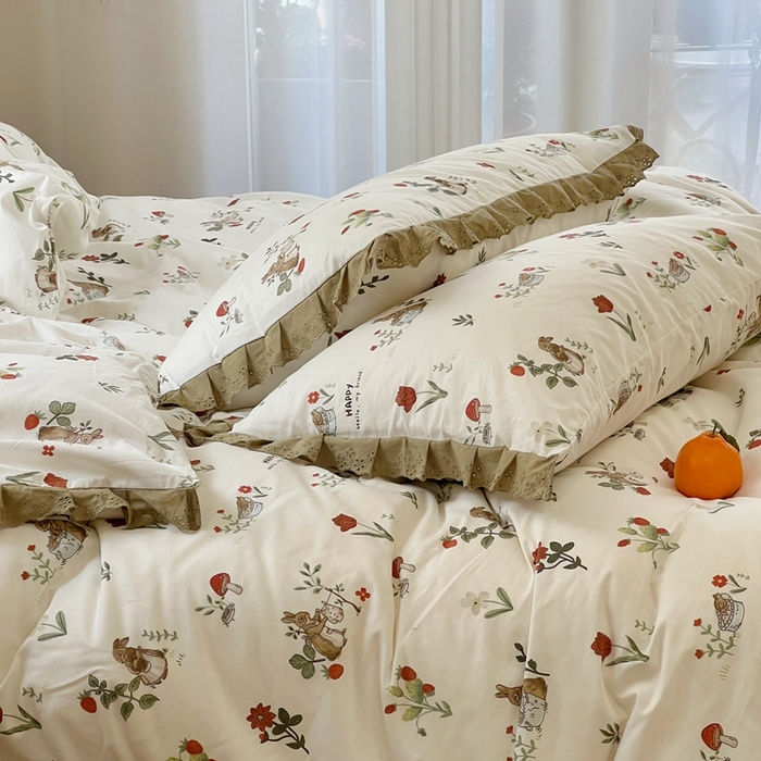 91家纺网 家纺一手货源 找家纺 梦享生活家居 2023新款全棉水洗棉花边四件套 潘多拉