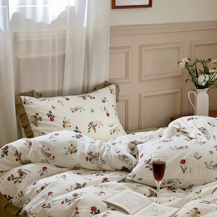 91家纺网 家纺一手货源 找家纺 梦享生活家居 2023新款全棉水洗棉花边四件套 潘多拉