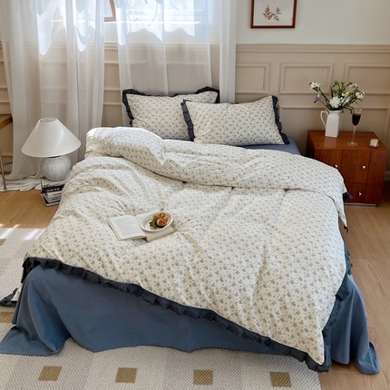 91家纺网 家纺一手货源 找家纺 梦享生活家居 2023新款全棉水洗棉花边四件套 清颜