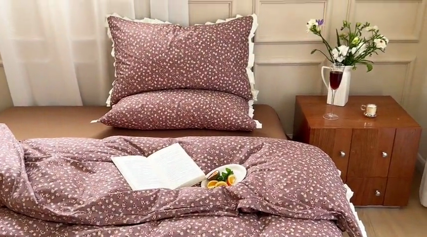 91家纺网 家纺一手货源 找家纺 梦享生活家居 2023新款全棉水洗棉花边四件套 悸动