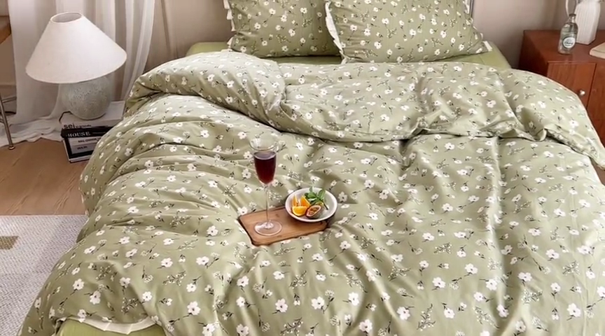 91家纺网 家纺一手货源 找家纺 梦享生活家居 2023新款全棉水洗棉花边四件套 春意盎然
